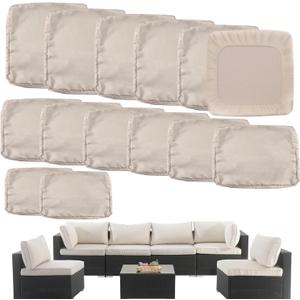 Outdoor Cushion Covers Replacement 14 Pcs Patio Cushion Covers fit for 7Pieces 6-Seater Wicker Rattan Sectional Couch Sofa Outdoor Cushion Slipcovers Set Seat and Back Cover Only, Apricot