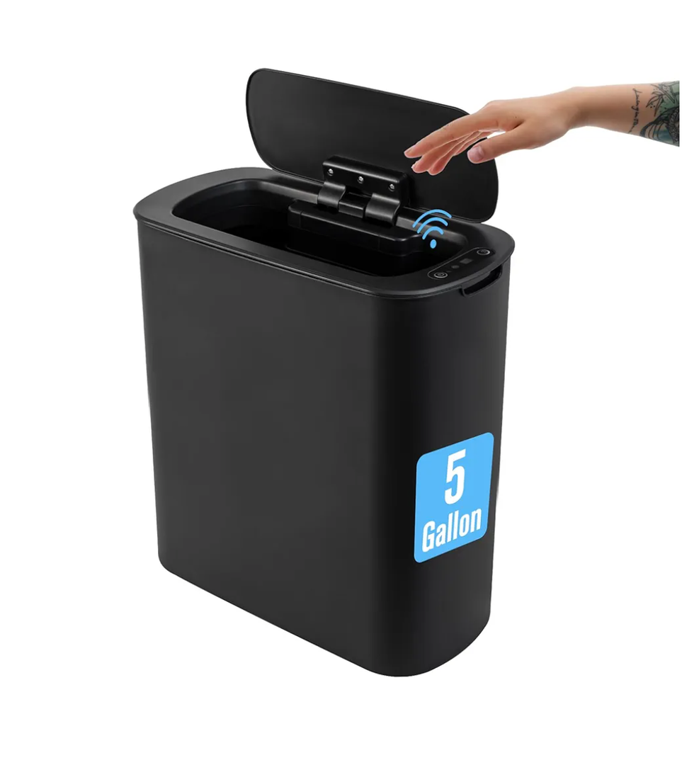Cesun 5 Gallon Automatic Bathroom Trash Can, Touchless Motion Sensor Garbage Can with Lid, Smart Plastic Slim Wastebasket for Bathroom, Office, rv, Bedroom, Living Room, Black