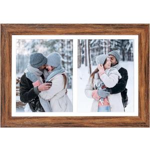 11x17 Picture Frame Display 2 opening 8X10 Double Picture Frame Collage,Multi Photo Frame with Mat,Plexiglass,Wall Mount Decor,Carbonized Brown Wood Grain