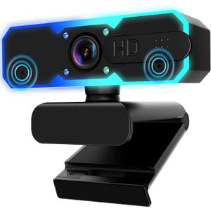NBPOWER 1080P 60FPS Streaming Camera Webcam with Microphone and Fill RGB Light, Autofocus, Work with Laptop/Desktop Computer/Winsdows/Mac OS/PC Computer for Camera