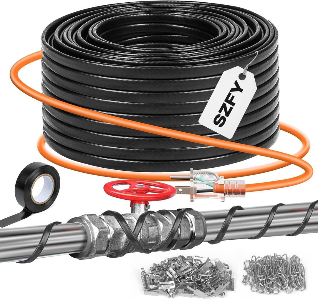 3FT~160FT Heat Tape for Water Pipes, 40°F Deicing Heat Tape,Thermostat Wire,Heating Cable Pipe Heating Cable,Heat Tape with Thermostat,Gutter Heat Cable,Heated Water Hose,120V 8W/ft (100FT)