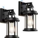 OKELI Dusk to Dawn Outdoor Wall Lights, Waterproof Lighting Fixtures Rustic Farmhouse Wall Lanterns with Clear Glass Shades Anti-Rust Outside Lights for House(Black with Gold-Trim, 2 Pack)