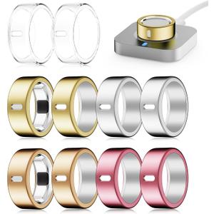 10 Pack Cover Compatible for Oura Ring 4/Gen 3 Heritage/Gen 3 Horizon,(NOT Compatible with Oura 4 Ceramic),Charging Directly,Rugged TPU Elastic Finger Protector for Workout Women Men-Size 7 (2Gold+2Silver+2Rosegold+2Pink+2Clear)