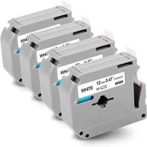 M-K231 Tape Replacement for M-K231s Brother Label Tape 12mm 0.47 Inch MK231 M231 MK231s Work with PTouch PT-M95 PTM95 PT-65 PT-45 PT-70BM PT-80 Label Maker (4-Pack, Black on White)