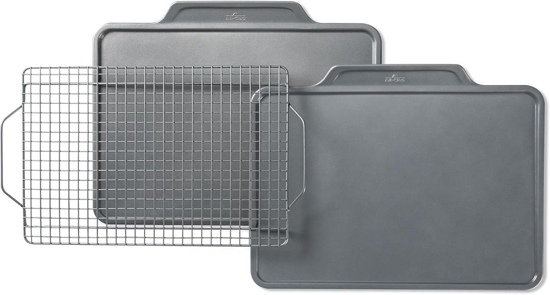 All-Clad Pro-Release Nonstick Bakeware Set 3 Piece Oven Safe 450F Half Sheet, Cookie Sheet, Muffin Pan, Cooling & Baking Rack, Round Cake Pan, Loaf Pan, Baking Pan Grey, 1 count