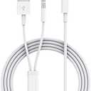 iSkey Aux Cord for iPhone, 2 in 1 3.5mm Aux Cable for Car with Charger Cord Compatible with iPhone 13 12 11 XS XR X 8 7 6 iPad iPod Home Audio, Speaker, Headphone Support All iOS Version (4 FT)