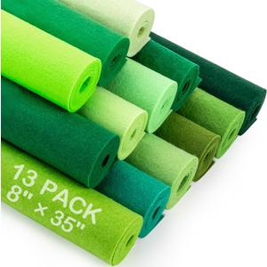 13 Pcs 8"x35" Large Stiff Felt Fabric Sheets, 1.2mm Thick Nonwoven Felt for DIY Crafts, Patchwork, Sewing & Home Decoration Projects (Green Themed Colorful Series)
