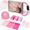 LIONSCOOL Pilates Ring Set 14" Anti-Deformation Magic Circle with Padded Handles, Mini Ball, Resistance Bands, Guide & Bag