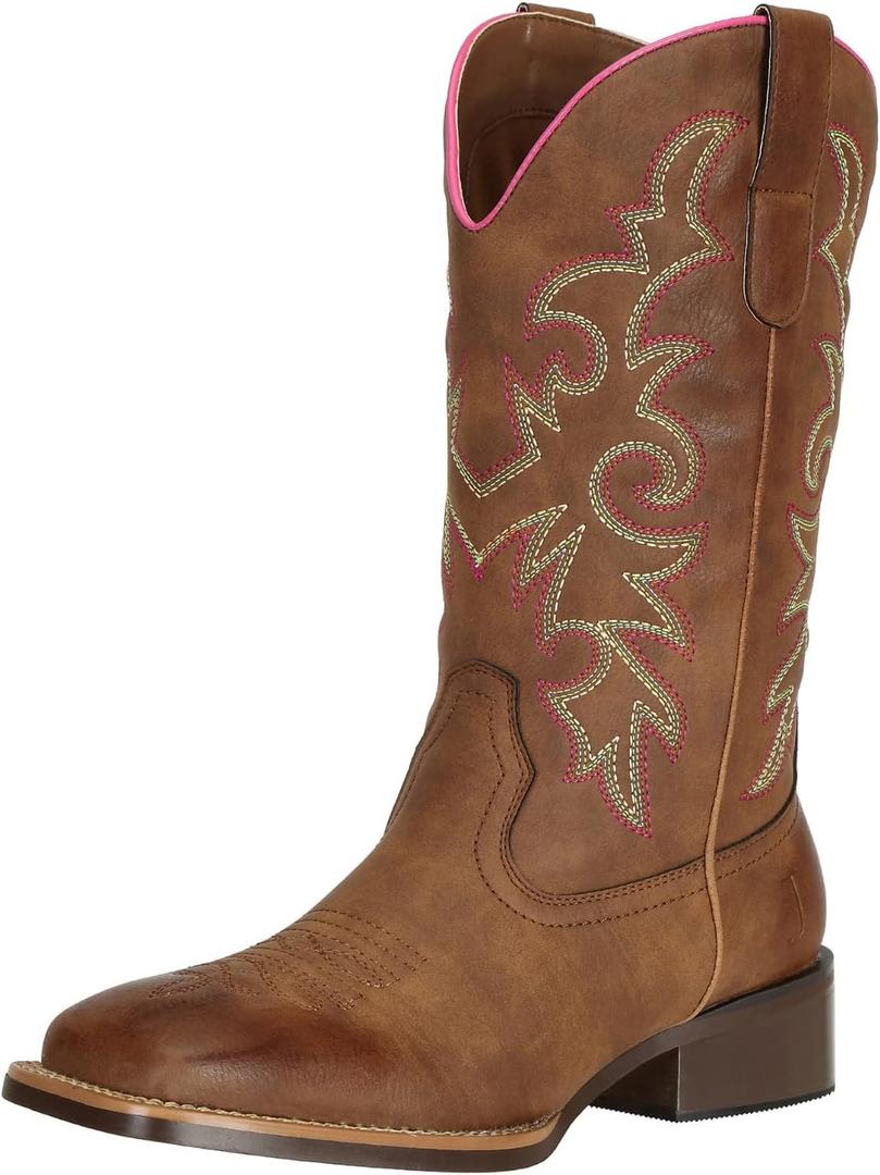 J's.o.l.e Fashion Cowboy Boots For Women Square Toe Wide Mid Calf Western Cowgirl Boots (7)
