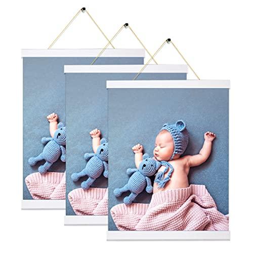 YK artwood 3 Pack Magnetic Poster Hanger Frame 12 Inch White, 12x18 12x16 12x24 Poster Frame Wood Magnet Frames Hangers for Photos, Pictures, Prints, Maps, Canvas Artwork,Diamond Art Painting