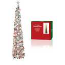 5FT Pop Up Christmas Tinsel Tree with 2 Modes 50 LED Lights and Colorful Sequins Ornaments, Easy-Assemble and Store for Xmas Home Holiday Fireplace Party Decorations