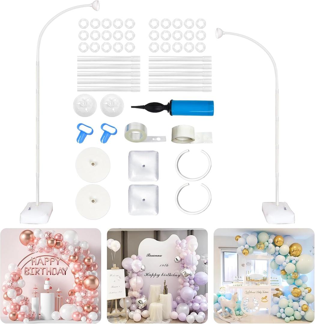 Adjustable Balloon Arch Stand, 8ft-6ft Half Balloon Arch Frame with Base, Bendable Balloon Arch Kit with Stand for Birthday, Wedding, Baby Shower Party Decoration(White)
