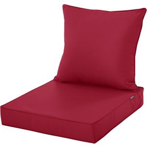 Waterproof Outdoor Chair Cushion Set, Fade and Tear Resistant Patio Furniture Cushions with Removeable Covers, 24x24 Inch, Burgundy