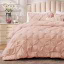 BEDELITE Dusty Pink Queen Comforter Set - 3 Pieces Boho Pintuck Bedding Comforter Sets, Lightweight Soft & Warm Bed Comforter Queen with 2 Pillowcases for All Season (Queen(88"x88"))