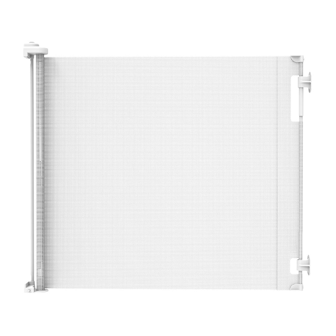 Retractable Baby Gate Perma Child Safety 41" Tall x 71 Wide, Mesh, for Stairs, Doorways, Dogs, Pets, Indoor, Outdoor, One-Handed Operation, Locking, Easy Install, Hardware Mount, White