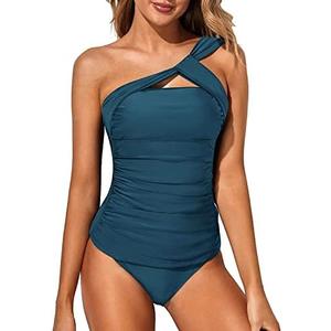 Tempt Me Two Piece Tankini Bathing Suits for Women One Shoulder Swim Top with Bottom Swimsuits, XXL