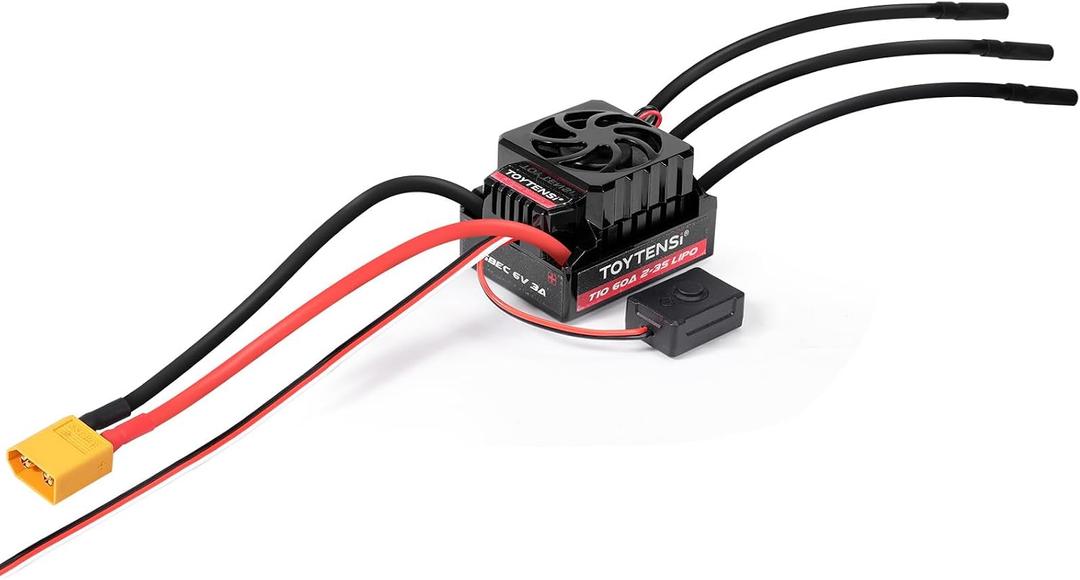 60A Waterproof Brushless ESC, 2-3S LiPo Sensorless Speed Controller for 1/10 RC Car, Truck, Buggy, Truggy, Pre-soldered XT60 & 4.0mm Bullet Connectors, 32-bit MCU - T10 Series