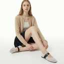 VOLEECE Mesh Ballet Flats for Women Buckle Strap Round Toe Mary Jane Flats Slip On Comfortable Casual Dress Ballerina Shoes, 8.5