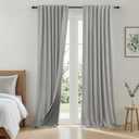 KOUFALL Linen Grey Curtains Blackout for Bedroom Living Room,Back Tab Black Out Light Gray Window Drapes 96 Inch Long 2 Panels Set