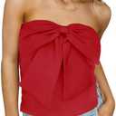 Cicy Bell Womens Bow Strapless Tube Tops Cropped Summer Cute Fitted Y2K Going Out Bandeau Tank Tops Backless Corset Shirts Size Medium