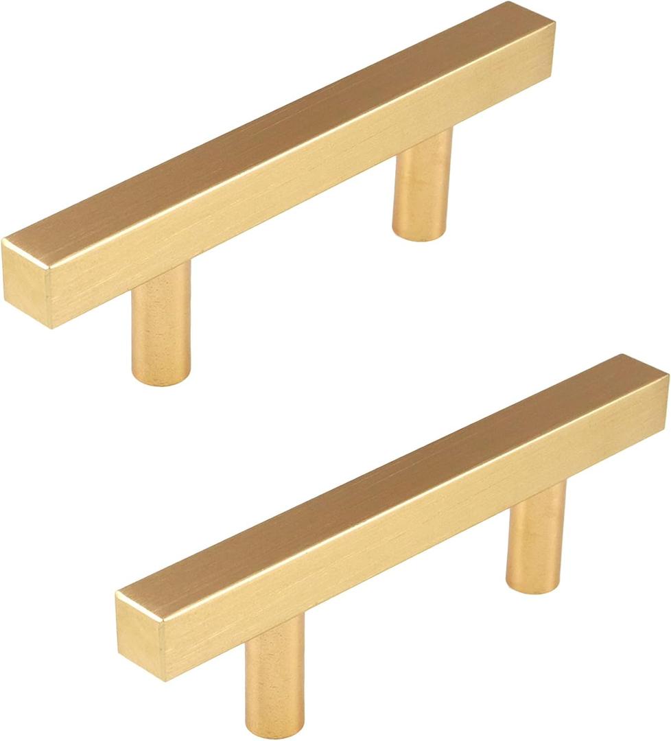 2PCS Gold Square Drawer Handle Modern Cabinet Pulls Bar Ladder Pull Shower Glass Sliding Barn Door Handle Furniture Hardware 4.7" Length, 2.5" Hole Center