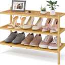 Smiry Bamboo Shoe Rack, 3 Tier Shoe Organizer for Entryway & Closet, Stackable Free Standing Storage Shelf for Shoes, Bags & Plants, Natural