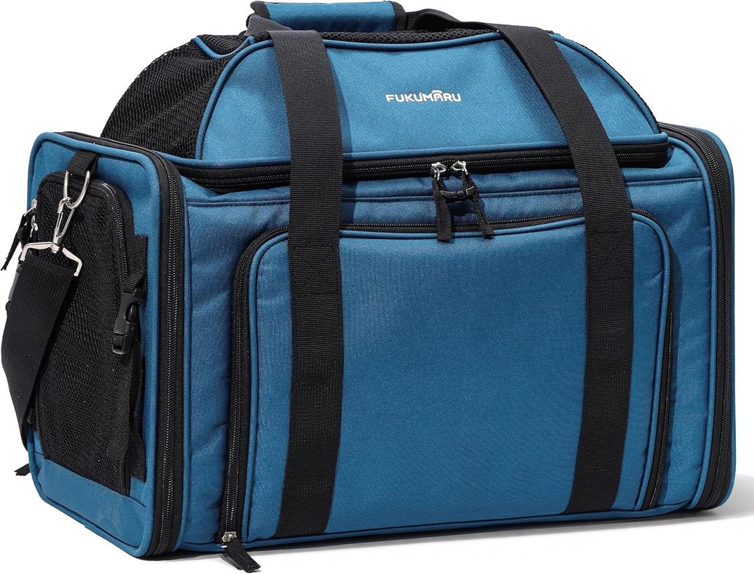 FUKUMARU Expandable Pet Carrier for Cat, 18x11x11 Large Cat Carrier Soft, Collapsible Airline Approved Dog Carrier, Ventilate Cat Travel Carrier with Durable Mesh, Escape-Proof Small Dog Carrier, Blue