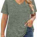 CARCOS Plus Size Tops for Women Short Sleeve Shirts Basic V Neck Summer Tshirts Casual Tunics XL-5XL (XXL)