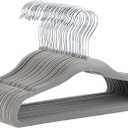 Amazon Basics Kids Velvet Non-Slip Space Saving Clothes Hangers with Shoulder Notches, Sturdy Closet Organizer for Baby/Toddler, 11.6", Gray, 30-Pack