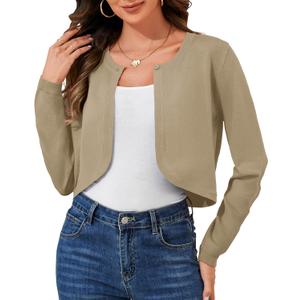 Cropped Cardigan Sweaters for Women Long Sleeve Open Front Bolero Shrugs for Dresses, S-XL (XL)
