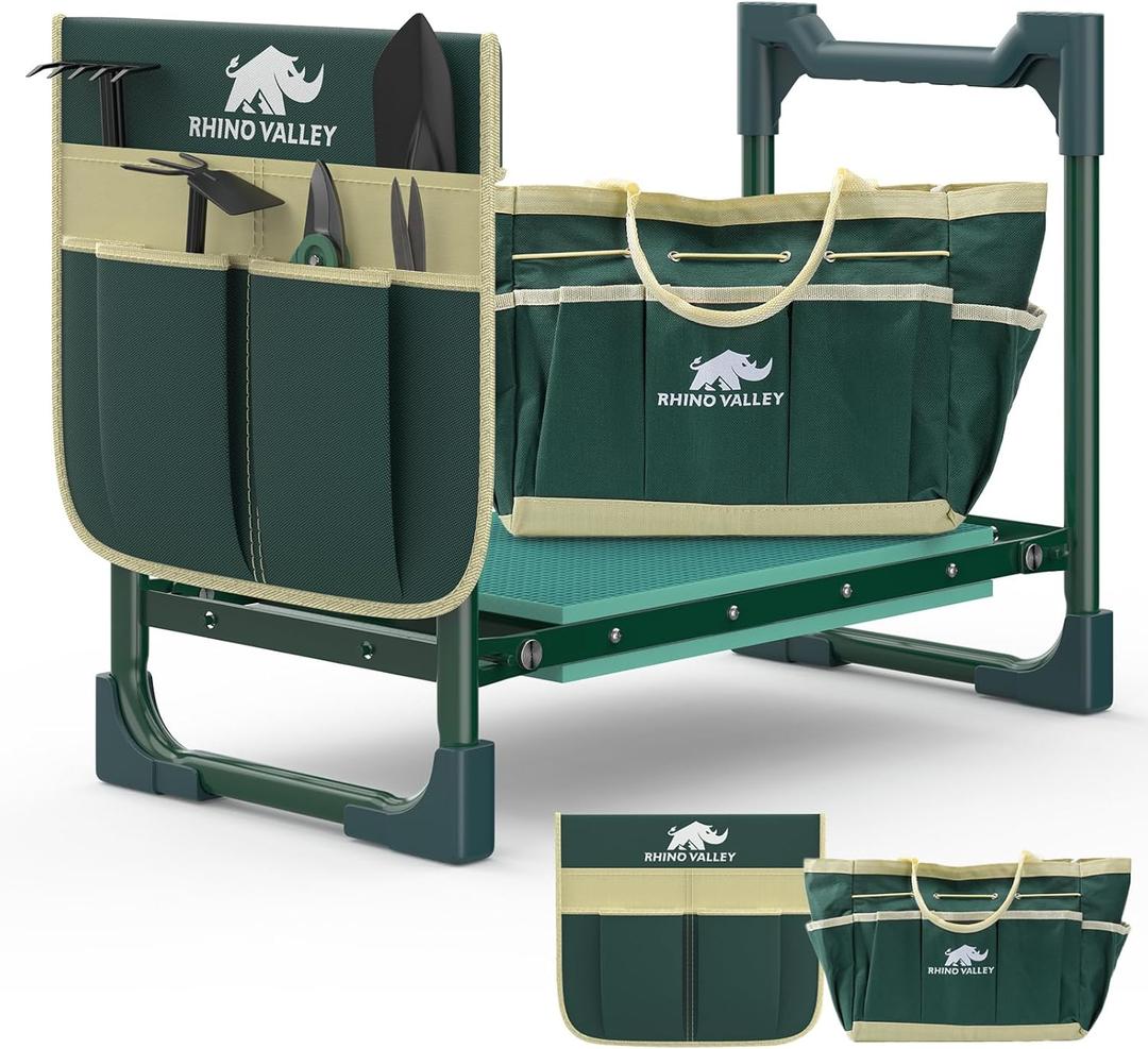 Garden Kneeler and Seat, Heavy Duty 2 in 1 Gardening Stool with Tool Side & Tote Bags, Foldable Gardening Bench to Relieve Knee & Back Pain, Garden Chair Gifts for Women, Seniors