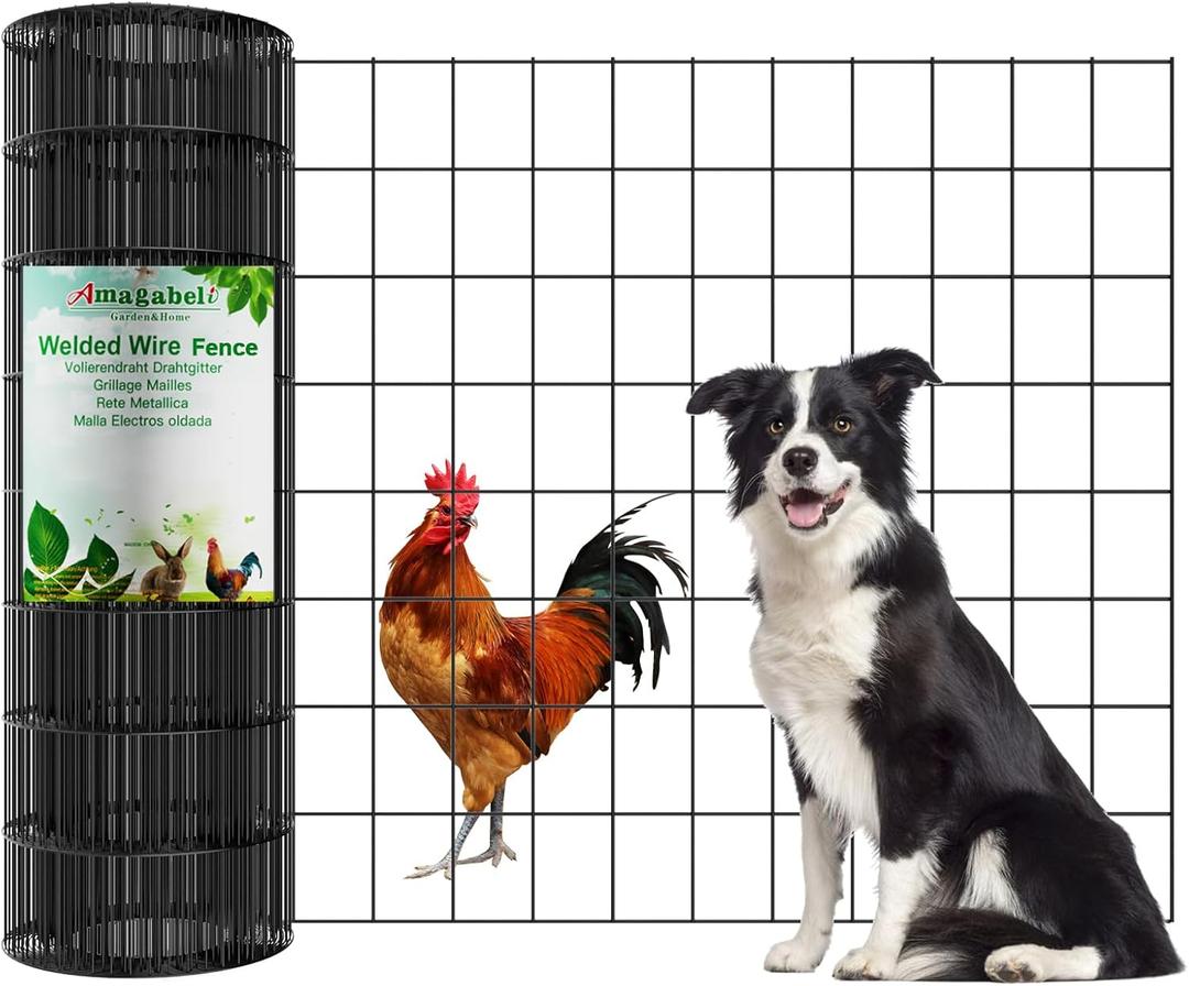 AMAGABELI GARDEN & HOME Black PVC Vinyl Coated Welded Wire Fence 24inchx50ft 2inchx3inch 16Gauge Garden Border Fencing Roll Metal Wire Mesh for Chicken Plant Vegetable Protection Poultry Dog Netting