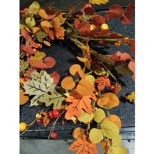 22 Artificial Fall Wreath Autumn Wreath Harvest Wreath with Pumpkin,Maple Leaf,Ivy Leaf,Colorful Berry for Front Door Farmhouse Thanksgiving Indoor Outdoor Porch Window Wall Door Decoration