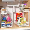 Liuoud Under Sink Organizer 2 Pack, 2 Tier Slide Out Large Capacity Height Adjustable Under Sink Organizers and Storage for Kitchen Bathroom Cabinet, White