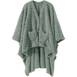 Wearable Blanket Sherpa Fleece Shawl Blanket with Pockets Blanket Poncho Cape for Adults, Cozy Shawl TV Throw Blankets (Sage)