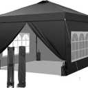 GDY 12x12 Pop Up Canopy Tent with 4 Sidewalls, Easy Set up with One Push Lift Gazebo with Wheel Bag and4 Sandbags,Carpas for Events, Parties,Camping, Black