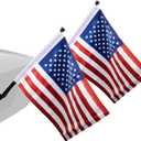 FOVPLUE 15" x 11" American Flag Kit,Clamp On Motorcycle Flag Pole Mount for Harley Touring Hard Saddlebags,Tour Luggage Pack,Luggage Carrier,car/truck roll-down window, 2-Pack