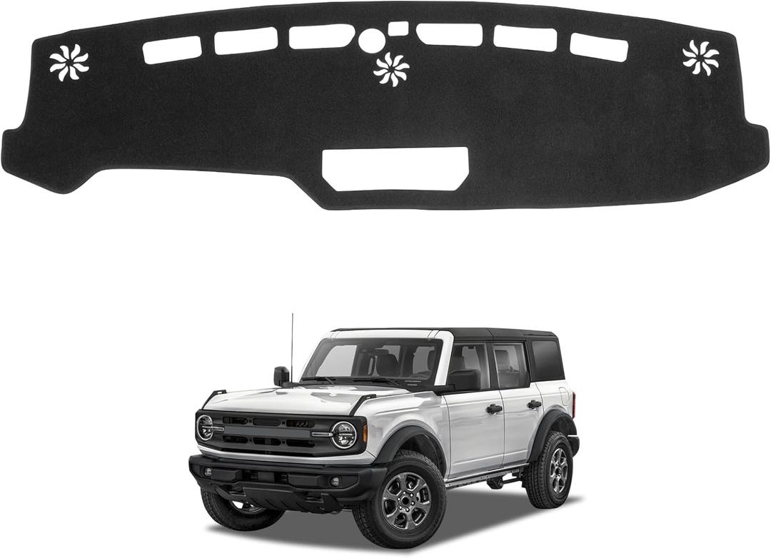 Dash Cover Mat Compatible with Ford Bronco 2021 2022 2023 2024 2025 (Not for Sport) Car Interior Dashboard Cover Mat Nonslip Dashmat Sunshade Glare UV Rays Protector Accessories Custom Fit