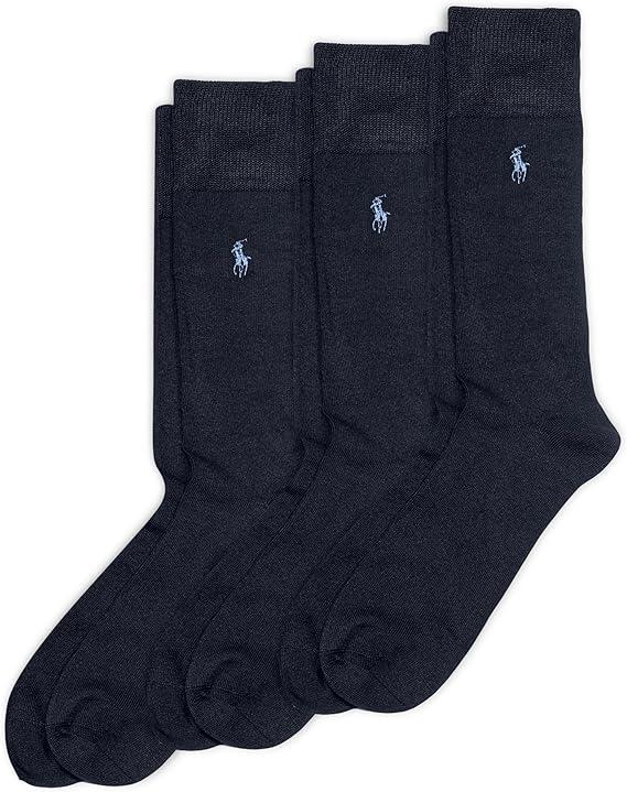 POLO RALPH LAUREN Mens Super Ribbed Socks 3 Pair Pack Lightweight Comfort Soft Ribbered Dress Crew, 1217 US