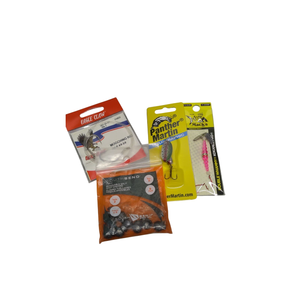 Pack of 4: Fishing Tackle Lot - Eagle Claw Mooching Rig, Panther Martin Holographic Spinner, Mack's Double Whammy Lure, South Bend Split Shot Sinkers - Assorted Set for Freshwater Fishing