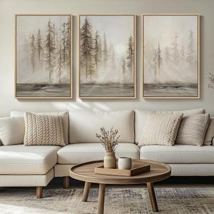 Framed Neutral Wall Art for Living Room, Large 3 Piece Abstract Pastel Grunge Forest Landscape Tree Canvas Artwork Set, Modern Art Decorative Nordic Painting Picture Prints for Hallway Office 24x36 In, 24" W X 36" H X 3pcs
