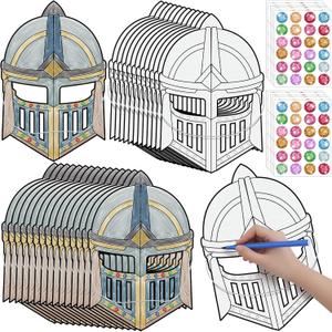 Blueweenly 24 Pack Color Your Own Knight Mask Craft Kit DIY Knight Paper Mask Party Favors Crafts for Kids and Fun Home Activities Party Dress up Theme Supplies