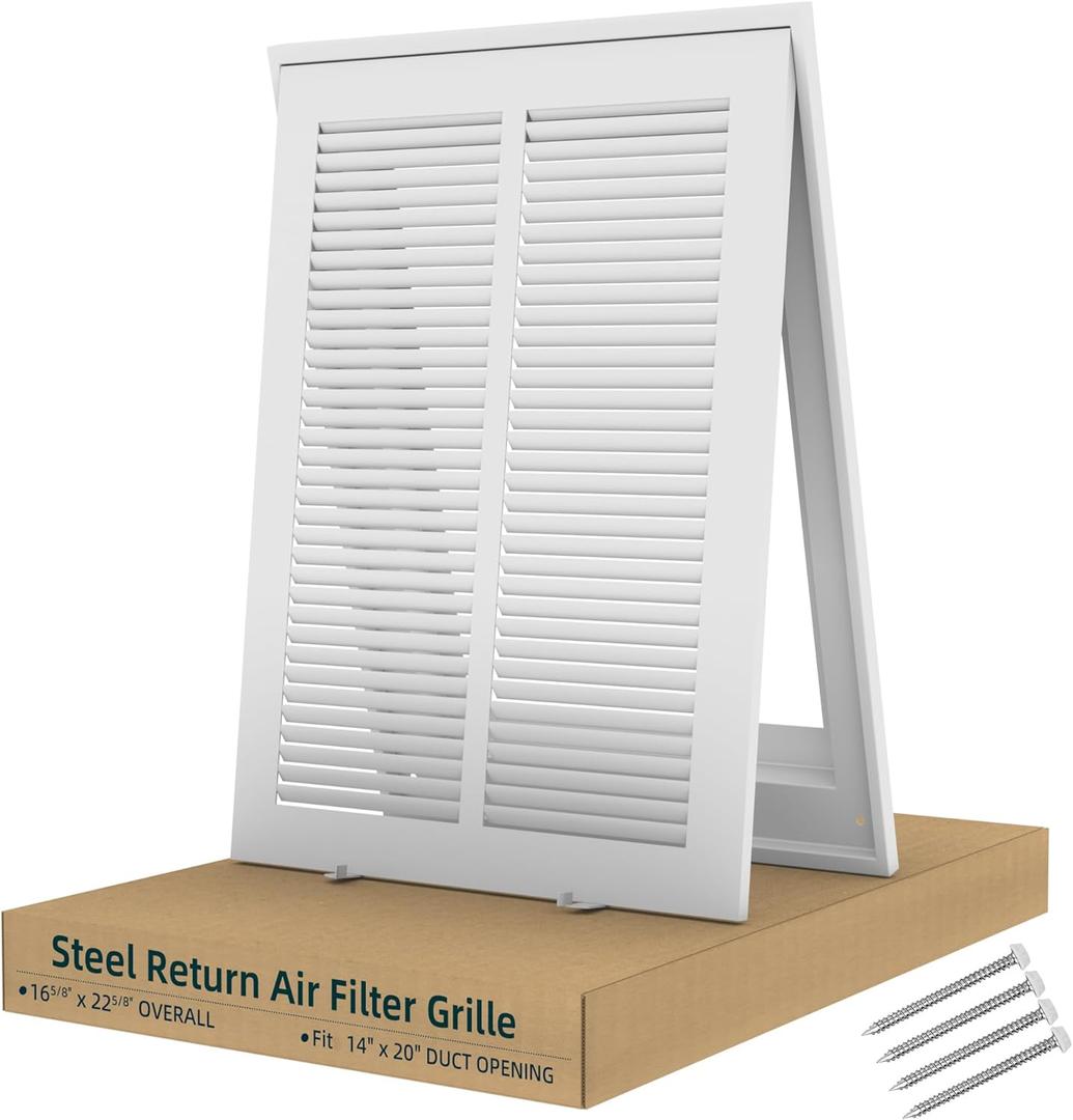 Fancat Return Air Filter Grille for 14x20 Ducts, Steel Air Vent Cover with Removable Door for 1" Filters | Fits Sidewall & Ceiling | Outer Size: 16 5/8" W x 22 5/8" H, 14''Wx20''H Ducts