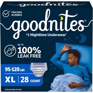 Goodnites Boys' Nighttime Bedwetting Underwear, Size Extra Large (95120 lbs), 28 Ct (2 Packs of 14)