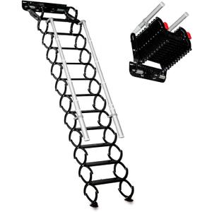 Wall Mounted Folding Ladder with Handrails, Pull Down System Attic Stairs, Telescopic Attic Ladder, Applicable Height 9.6-10ft, Attic, Basement, Warehouse, Passage Folding Stair (Black, 12 Steps)