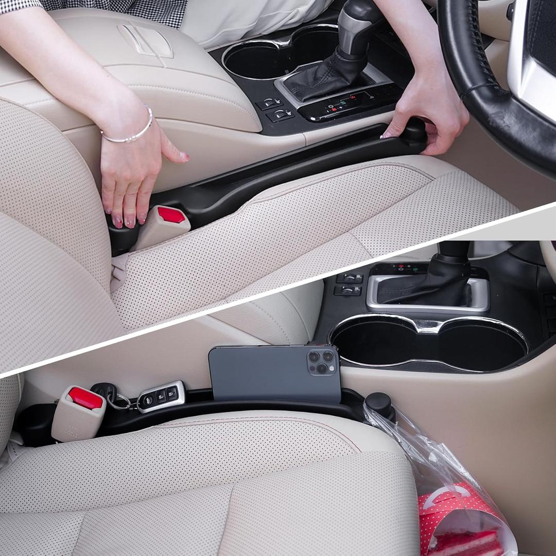 Car Seat Gap Filler Set of 2, Soft Foam Multifunctional Seat Side Gap Filler with Organizer & Hook Function, 3in1 Gap Stopper Universal Fit Car SUV Truck Fill The Gap Between Seat & Console (Black)
