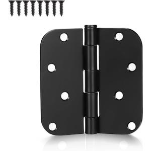 KNOBWELL 12 Pack 4" X 4" Matte Black Door Hinges No Squeak Hinges Rounded Square Corner, 5/8 Inch Round Radius Exterior Door Hinge in Black