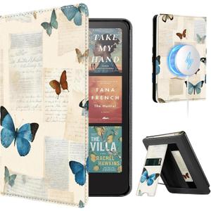 CoBak Stand Case for 7" Kindle Paperwhite 12th Gen 2024 and Kindle Colorsoft with Hand Strap - Compatible with iPhone MagSafe, for Samsung/Belkin/Anker Wireless Charging Pads, Durable, Auto Sleep Wake