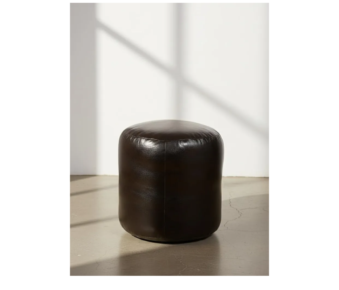 HIGOGOGO Round Stuffed Pouf Ottoman, Pu Leather Poufs with Foam Chunk Filling, Furry and Fluffy Pouf Foot Stool Storage Ottoman, 20 X 15 Floor Poufs Foot Rest for Living Room,Dark Brown