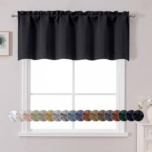 Chyhomenyc Black Valance for Window, Blackout Small Kitchen Curtain for Bedroom/Living Room, Rod Pocket Privacy Short Window Treatment Valance RV Bunk Panels, 60 Wx18 L